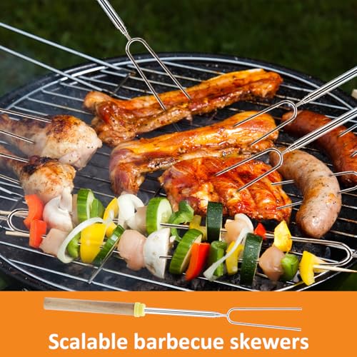 DAWRIS 8 szt. teleskopowych szaszłyków do grilla, szpikulce i widelec do grilla z stali nierdzewnej, wysuwane, do zewnątrz
