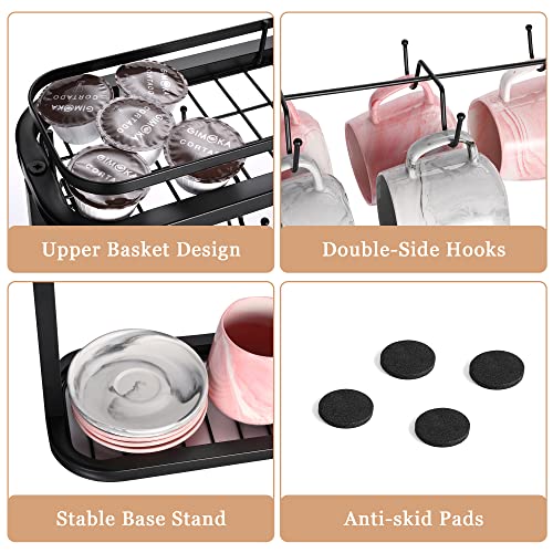 Coffee Mug Holder, 2 Tier Mug Tree Metal Double-Side Mug Holder For Holds At Least 14 Mugs, Counter Coffee Cup Holder Organizer With Storage Shelves For Coffee Mug Cups, Black(Mugs Not Include) #TOP4