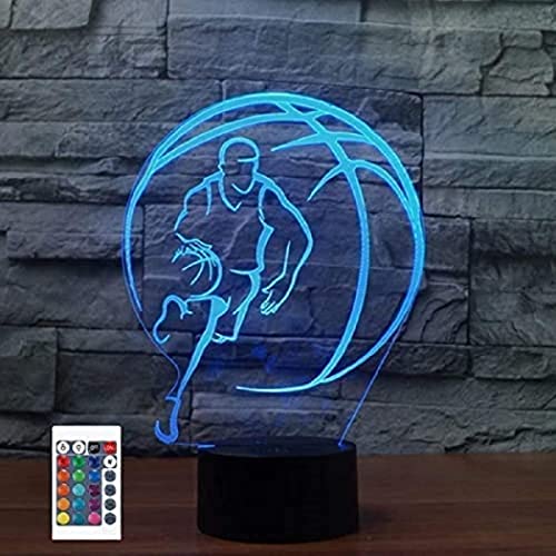 SUPERRUIDALONG Lampe de table 3D en forme de ballon de basket-ball avec télécommande - 16 couleurs - Illusion de veilleuse en acrylique LED - Lampe de chevet...