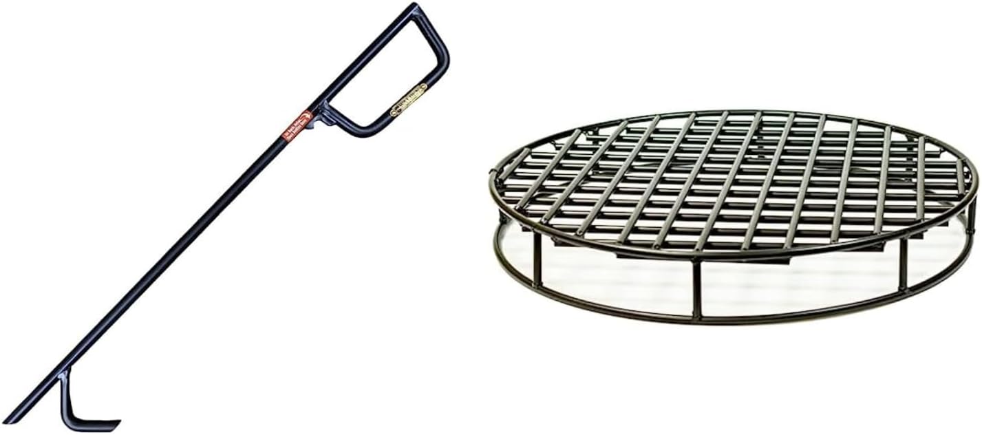 Walden Backyards Fire Pit Poker 24" & Fire Pit Grate Round Premium Heavy Duty Steel Grate 24"