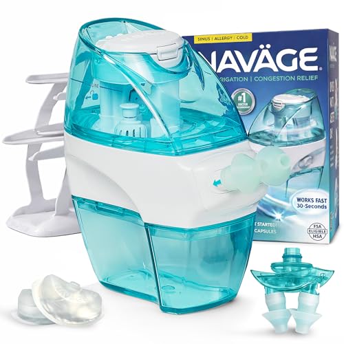 Image of Navage Nasal Irrigation System Premium Bundle, Nasal Rinse, Congestion Relief, 30 Seconds Sinus Cleaner w / 90 SaltPods. 2 Nose Docks, 4 Pillows & Batteries, Powered Sinus Rinse System ($155+ Value)