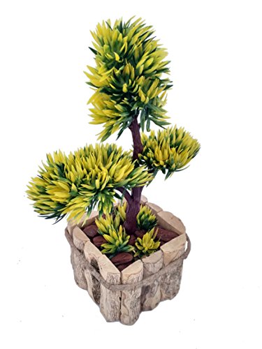 Bonsai Amarelo Arranjo Flor Artificial Com Vaso Rústico Em Madeira