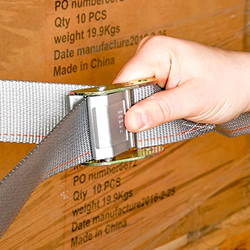 Dc Cargo E-Track Cam Buckle Straps Cargo Tie-Downs, (Pack Of 2) 2 X 16 Heavy Duty Grey Polyester Tie-Down Cam Buckle Straps, Strong Cam Buckle Strap, E-Track Spring Fittings, Tie Down Motorcycle #TOP2