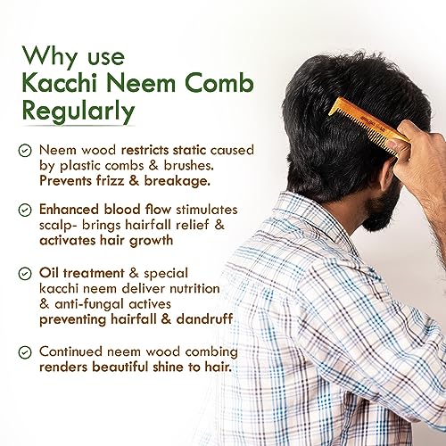 Nat Habit Kacchi Neem Wooden Pocket Comb - Soaked In 17 Herbs, Neem & Sesame Oil - Pocket-Sized & Travel-Friendly For Men & Kids Short Hair (Fine... - Image 4