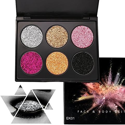 6 Color Glitter Makeup Eyeshadow Palette, KRABICE Professional Metallic Shimmer Tattoos Cosmetic Body Face Sparking Pigment Textured Eye Shadow Bearuty Makeup Festival Decoration for Hair Nails - #1