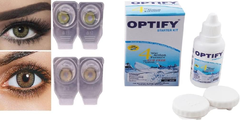 Jackals Combo Pack Monthly Color Contact Lenses With Solution (Zero Power,Green-Hazel,Pack of 2)