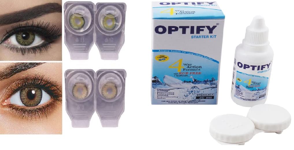 Jackals Combo Pack Monthly Color Contact Lenses With Solution (Zero Power,Green-Hazel,Pack of 2)