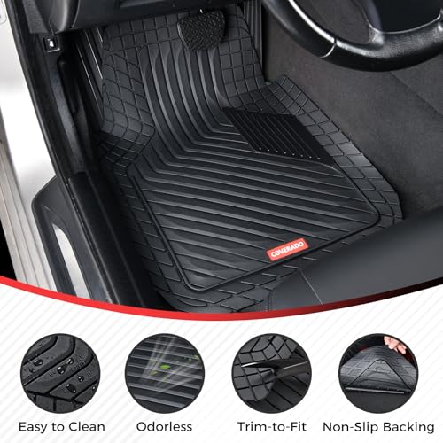 Image of Coverado Heavy-Duty PVC Car Floor Mats Full Set - Black Metallic Heel Pad, All-Weather Protection for Front & Rear, Non-Slip Backing, Easy-to-Clean Liners, 4 Pcs
