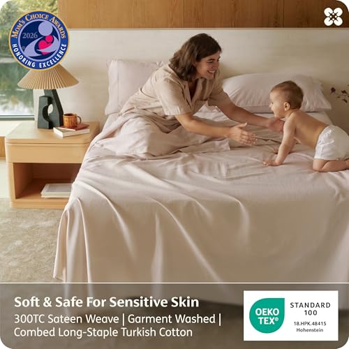 Image of Bedsure PureWoven 100% GOTS Certified Organic Cotton Sheets, King Size 4PCS | Eco-Friendly, 17 inch Deep Pocket with Corner Straps, Luxury Hotel Soft, Breathable & Durable Sateen Bed Sheets, OEKO-Tex, Linen