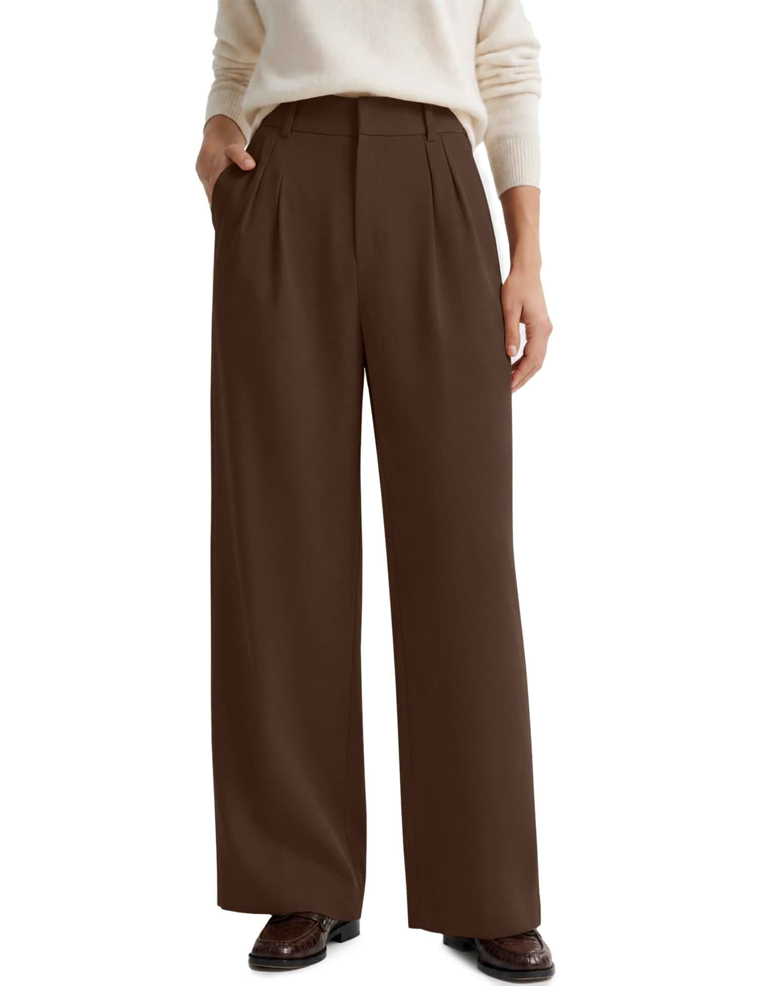 LOMON Women's Wide Leg Dress Pants Crepe Office Work Trousers with Pockets 2026 Fall Outfits, Hidden Elastic Waist, Wrinkle-Free, Pleated Front, Tailored Fit, Business Casual Slacks
