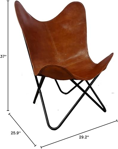 Miniatura 3 de Silla de mariposa de cuero marrón de color bronceado, silla de mariposa hecha a mano, marco plegable con recubrimiento en polvo (marco plegable