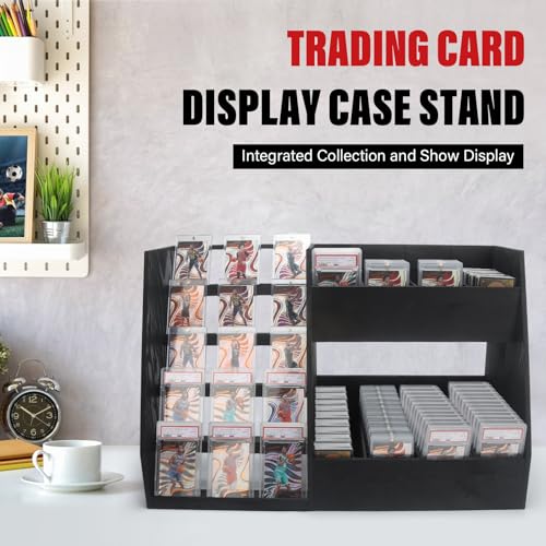 Image of 5-Tier Trading Card Display,Large Capacity Card Display Stand with 8-Row Storage & 8 Stoppers + Dividers,Wooden Graded Card Display Holds 200+ PSA BGS SGC Slabs for Sports Card and Game Card Collection