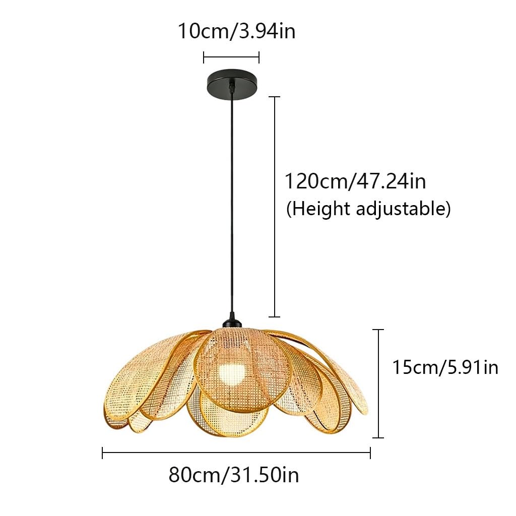 Lampa Wisząca W Kształcie Kwiatu Z Rattanu Żyrandol Z Tkanego Płatka W Stylu Boho Naturalna Lampa Wisząca Z Wikliny Lampa Sufitowa O Organicznym Kształcie W Stylu Wabi Sabi Do Salonu(80cm)