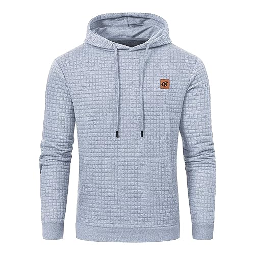 Yundobop Men'S Pullover Hoodies Plaid Jacquard Long Sleeve Drawstring Hipster Casual Hooded Sweatshirts With Kanga Pockets Lightgrey L cover