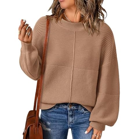 NALANISA Womens Fall Winter Sweaters 2024 Long Sleeve Crewneck Ribbed Knit Chunky Pullover Sweater Tops Fashion Clothes(Khaki,L) Cover