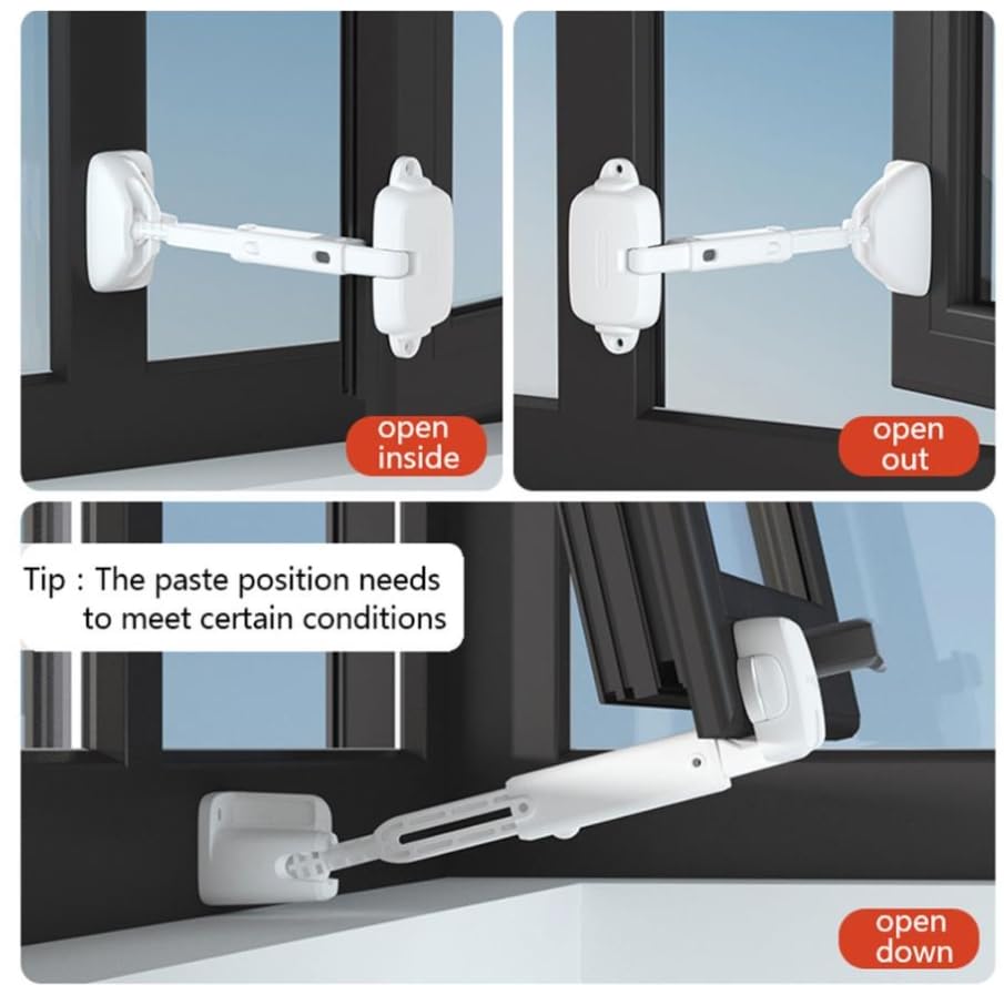 Luminexia Restrictor Ventana de Seguridad,Cerradura de Ventana Segura para niños,Tope de Ventana,fácil de Instalar,con Adhesivo 3M VHB,no se requieren Tornillos ni Perforaciones