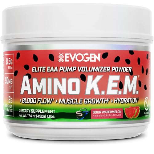 Evogen Amino K.E.M. - EAA & BCAA Powder Pump Volumizer | BCAAs Amino Acids Supplement for Blood Flow, Muscle Growth, & Hydration | Sour Watermelon | 30 Servings