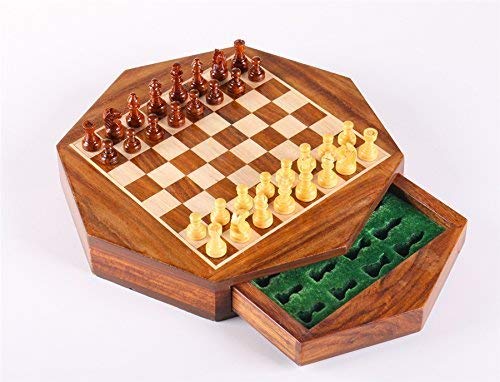 Modfash CHESSNCRAFTS - Scacchiera da viaggio in legno con scacchi da 22,9 cm, con spazio per gli uomini di scacchi, montato in un cassetto