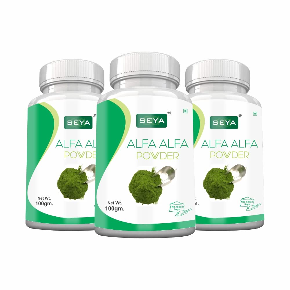 SEYA Natural Alfa Alfa (Medicago Sativa) Powder, 100gm (Pack of 3) / No Added Sugar/Dietary Supplement, Antioxidant, Rich in Vitamin, Amino Acids and Fiber
