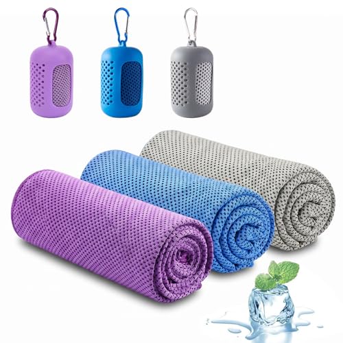 Dexpally 3 Stück Kühlendes Handtuch Kühlhandtuch Cooling Towel Kühlendes Handtuch Kühltücher Sporthandtuch Kühlende Handtücher Fitness Outdoor Sports (Lila Grau Blau)
