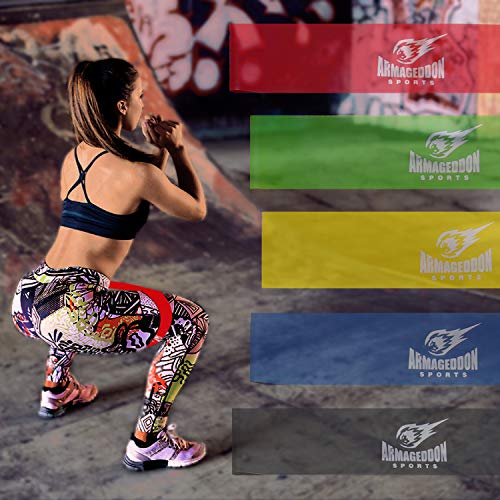 ARMAGEDDON SPORTS Bandas de Resistencia - 5 Cintas Gomas Elastica Set Comprar Precio Elasticas para Hacer Ejercicio - Loop Resistance Bands para Fitness Crossfit Pilates Fuerza Fisioterapia Movilidad