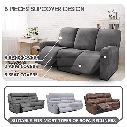Ulticor 1111 Velvet 8-Pieces Recliner Sofa Covers Stretch Reclining Couch Covers For 3 Cushion Reclining Sofa Slipcovers Furniture Covers Thick Soft Washable thumb #1