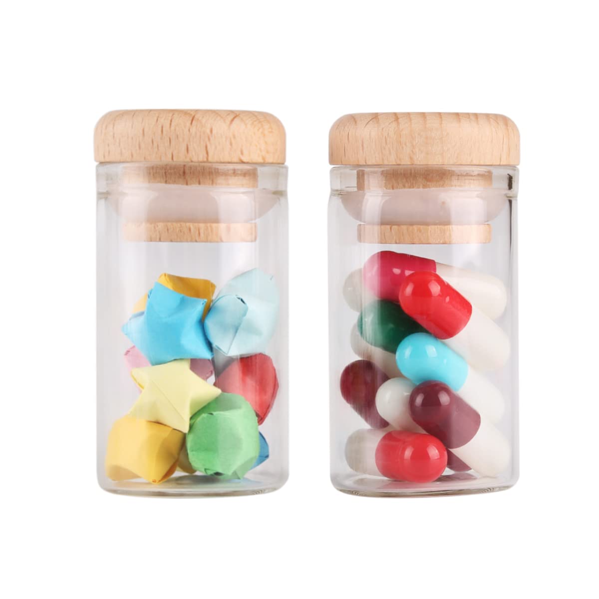 SYLALE 24 Piezas 20ml 30 * 50mm Tubos de ensayo con Tapas de Madera frascos de Vidrio frascos de Vidrio Wishing Bolttes Wish Botella for Regalo de Manualidades de Boda