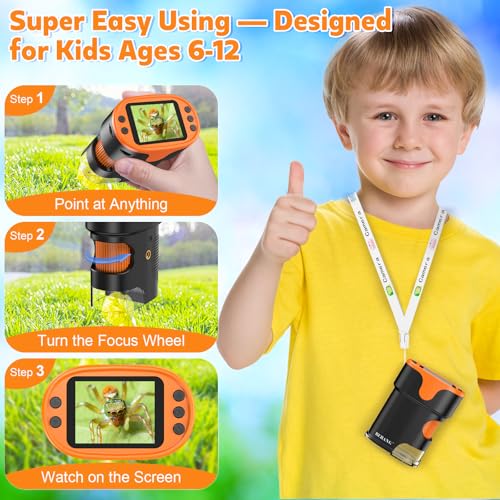 Digital Microscope for Kids Ages 6-12: 4K 2.0" Screen USB Portable Miniscope Rechargeable Handheld Coin Magnifying Glass Edu Science STEM Toy Gift for Boys Girls Christmas w/ 32G Card EVA Case - Image 5