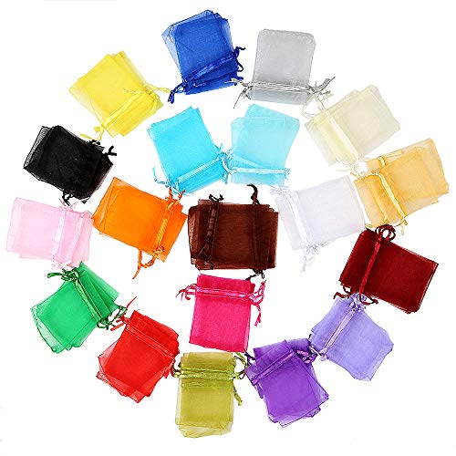 Locisne 120pcs 20 Couleurs Organza Sachets,Drawstring Organza Bag Sacs Faveur Poche Mariage Pochettes Bijoux Sacs Bonbons Noël Cadeau Sacs,7 * 9cm+10 * 12cm
