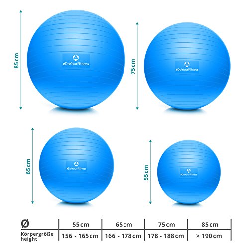 Foto von #DoYourFitness Gymnastikball inkl. Ballpumpe | Fitness Sitzball in 55cm bis 85cm | Anti-Burst | Trainingsball für Yoga, Pilates, Gym, Büro & Schwangerschaft | Ideal für Core-Training