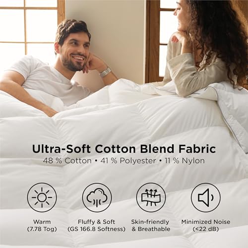 Image of Bedsure PureWoven Feather Down Comforter King Size, All Season Duvet Insert | Downpass Certified, Hotel Luxury Comforter, 8 Corner Tabs & Storage Bag, Soft Cotton Blend, 106x90 Inches, Medium Weight