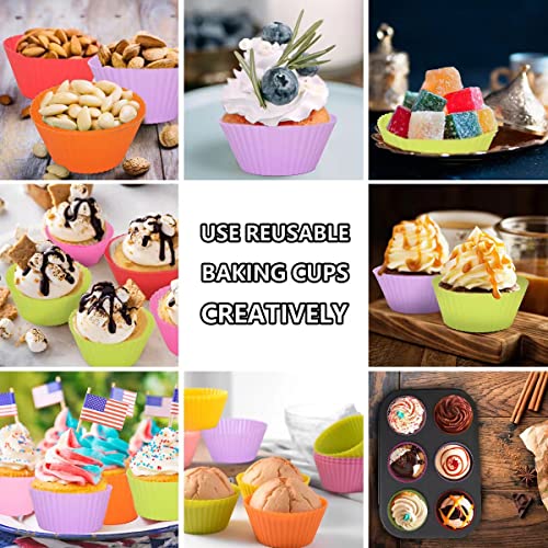 Reusable Silicone Cupcake Baking Cups 24 Pack, Non-Stick Muffin Cupcake Liners 2.75 Inch Silicone Muffin Cups For Party Halloween Christmas Bakery Molds Supplies (6 Rainbow Colors) #TOP5