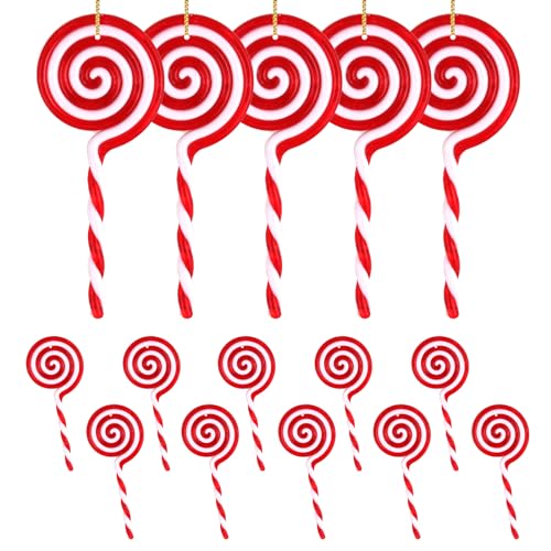 EKKONG 12 Ciondoli per Albero di Natale con Bastoncino di Zucchero,Decorazioni di Lecca-Lecca di Natale,Decorazioni l'albero di Natale con Lecca-Lecca,Caramelle con Ornamento di Natale Bianco Rosso