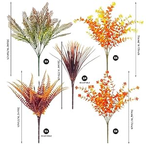 20 Bundles Artificial Fall Flowers Fake Autumn Plants for Thanksgiving Outdoor UV Resistant No Fade Faux Plastic Plants Garden Porch Window Box Decorating