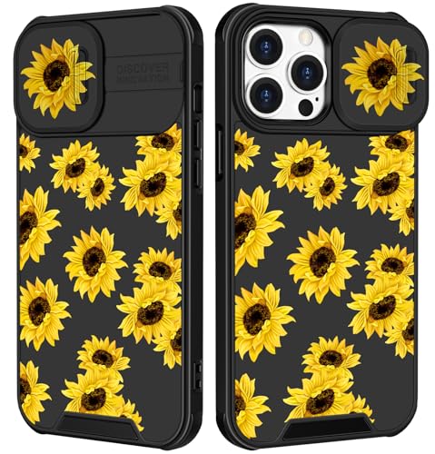 Image of Funermei (2in1 for iPhone 13 Pro Case for Women Sunflower Cute Girls Phone Cover Floral Flowers Girly Pretty Aesthetic Sun Flower Design with Camera Cover Funda for Apple for iPhone 13 Pro Case