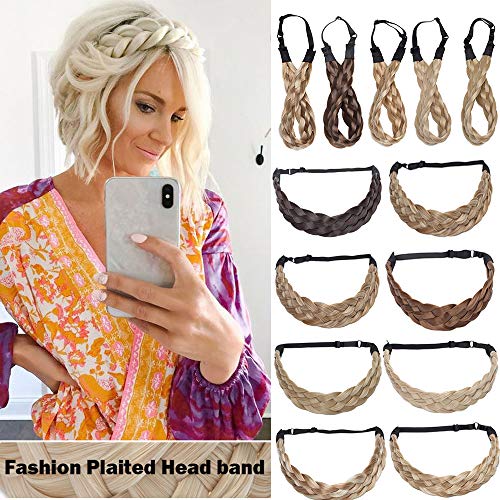 SEGO Braided Headband Chunky Hair Braid Headband Plaited Braids Classic Synthetic Hair Band Wide Elastic Stretch Hairband for Women Girl(Large-5 Strands,24#)