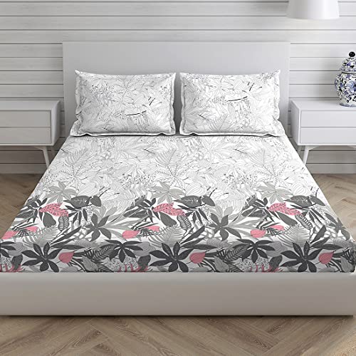 Image of Layers Miami Cotton 146 TC King Sized Double Bedsheet Set (Grey)