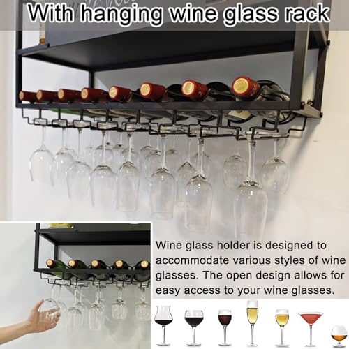 Casier à vin mural de qualité supérieure en métal noir avec LED - 6
