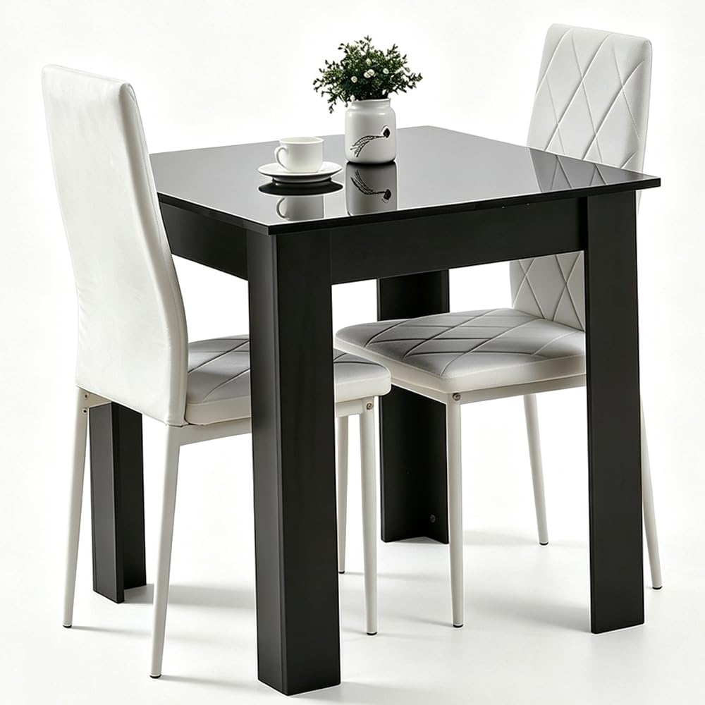 Rainbow Tree Modern 3 Piece Dining Room Table and Chairs Set, Wooden Black Square Table with 2 Chairs for Small Space Apartment Space Saving