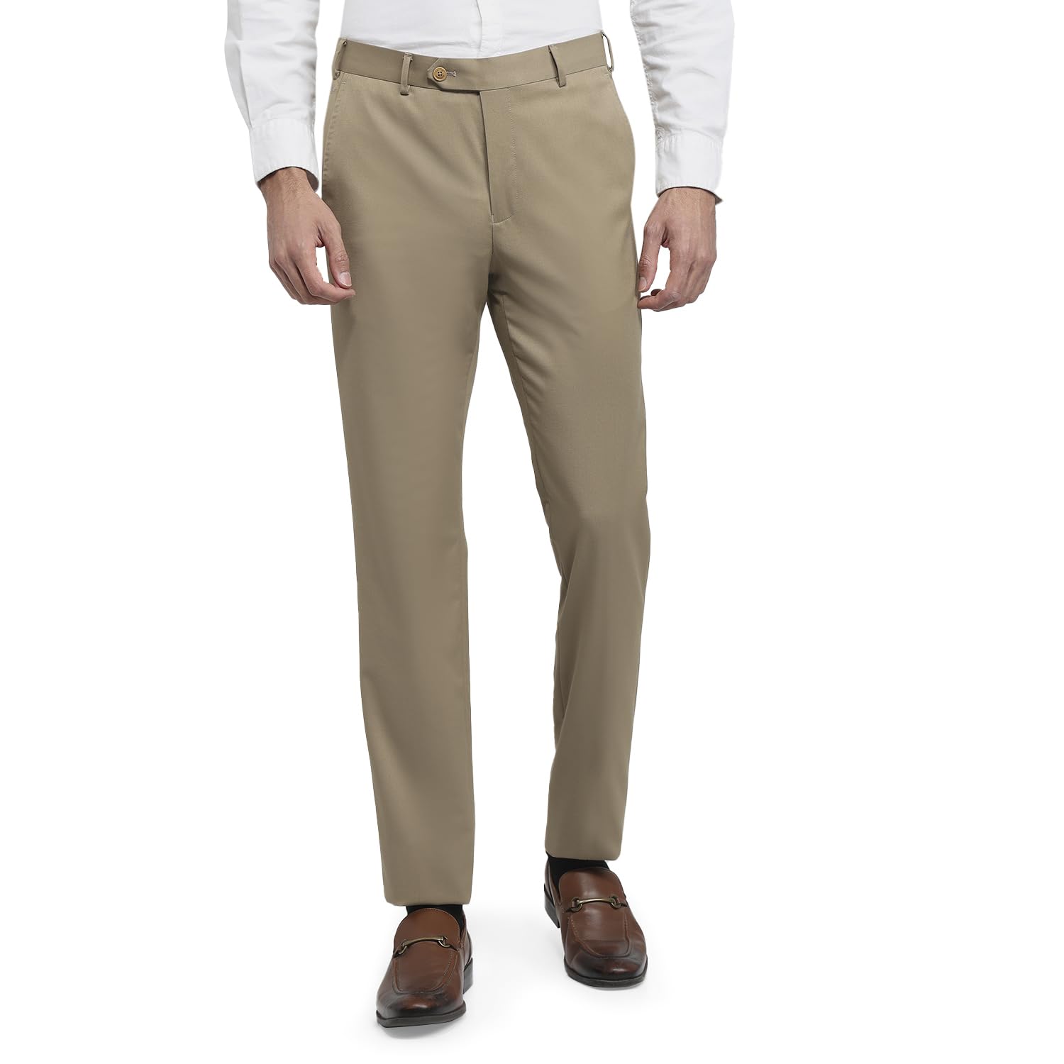 park avenue Men Luxus Fit Solid Chambray Pattern Polyester Blend Flat Front Festive Trouser-picture-41