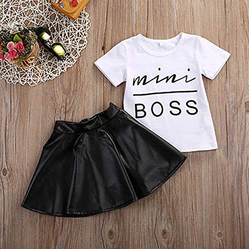 Toddler Baby Little Girls Fashion Clothes Mini Boss Shirt Tops&Leather Skirt 2Pcs Clothing Outfits Set3