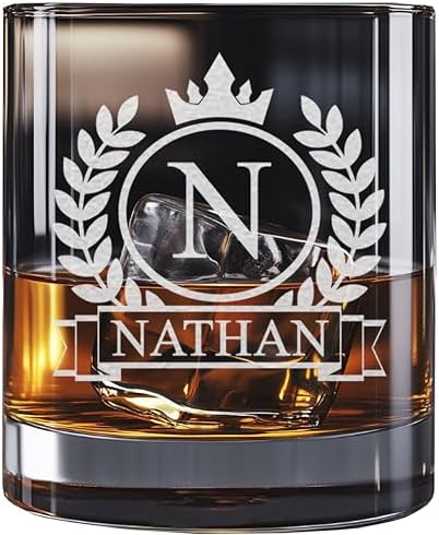 Personalized Whiskey Glass for Men, Custom Engraved Name & Initia...