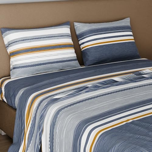 Image of BLISSHOME SoftTouch 150TC Cotton King Size Printed Bedsheet with 2 Pillow Covers for Double Bed, Silky Smooth Bedding Set, Breathable, Easy Maintain, Geometric Pattern - Grey (228cm X 274cm)