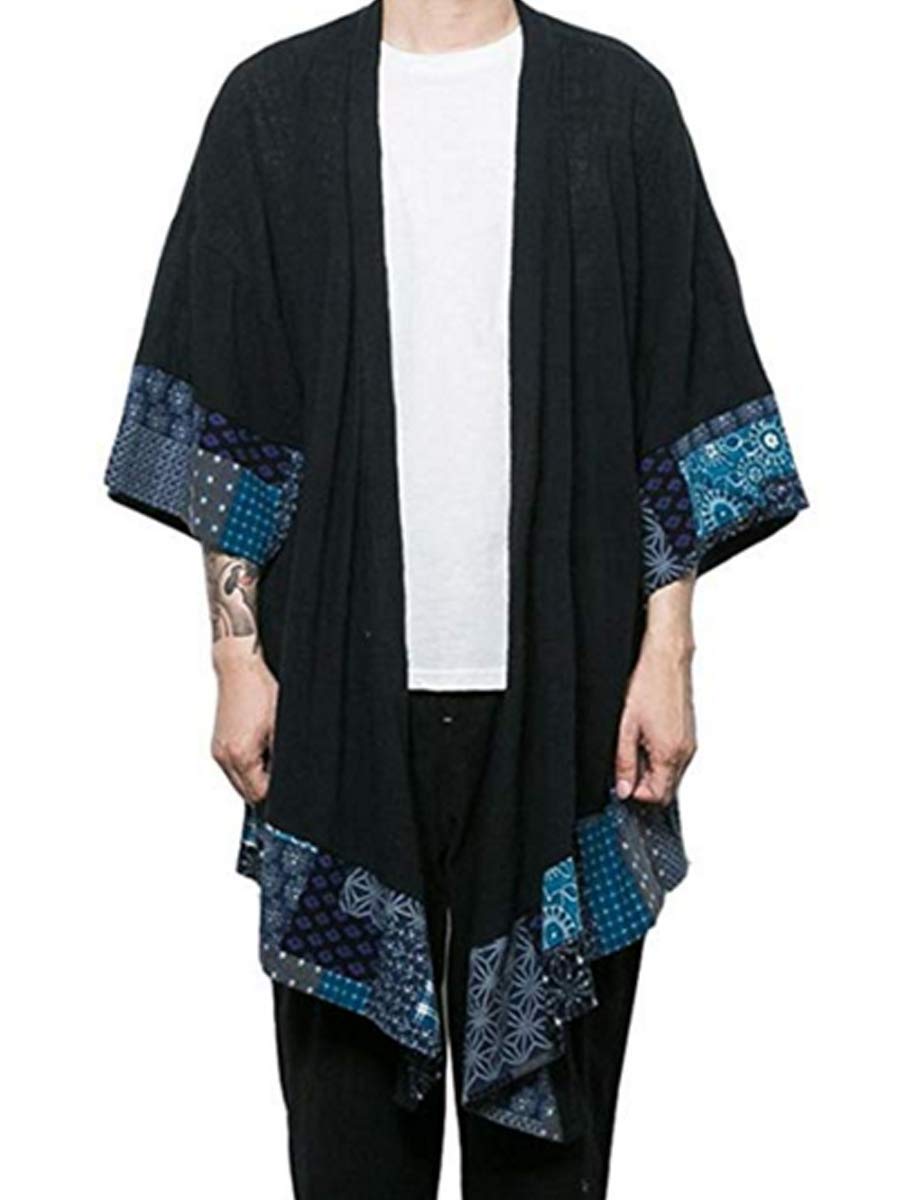 COOFANDY Męski falbany szal kołnierz lekki kardigan długie kimono kurtki otwarty przód zasłona peleryna płaszcz