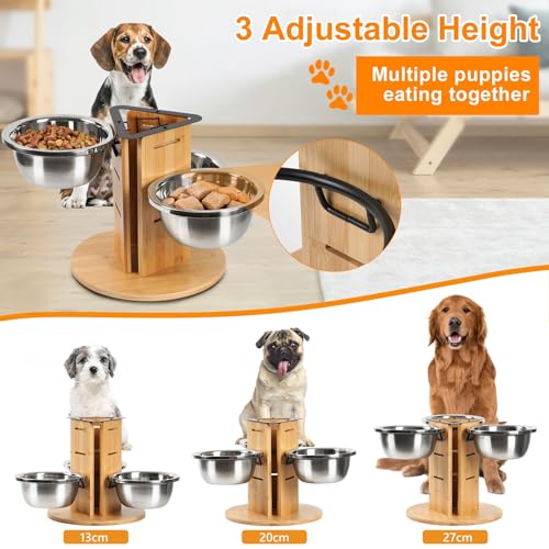 JAZUIHA Hundenapf Erhöht, Futternapf höhenverstellbar für große Hunde, inkl 3X Edelstahlschüssel 1400ml, Futterstation 3-Seitig Hundenapfständer
