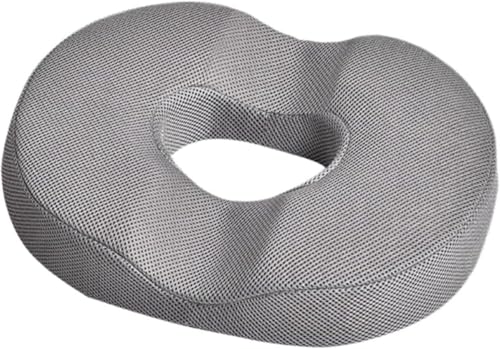 Biizhe男性用円座クッション 痔・前立腺炎対応 洗濯可能なドーナツクッション 高反発 腰痛緩和 通気性良好な座布団 大きめ硬め設計 お尻圧迫防止 穴あきクッション オフィス・自宅・車中・車椅子用 ギフトとしても適したクッション (グレー,メッシュクロス