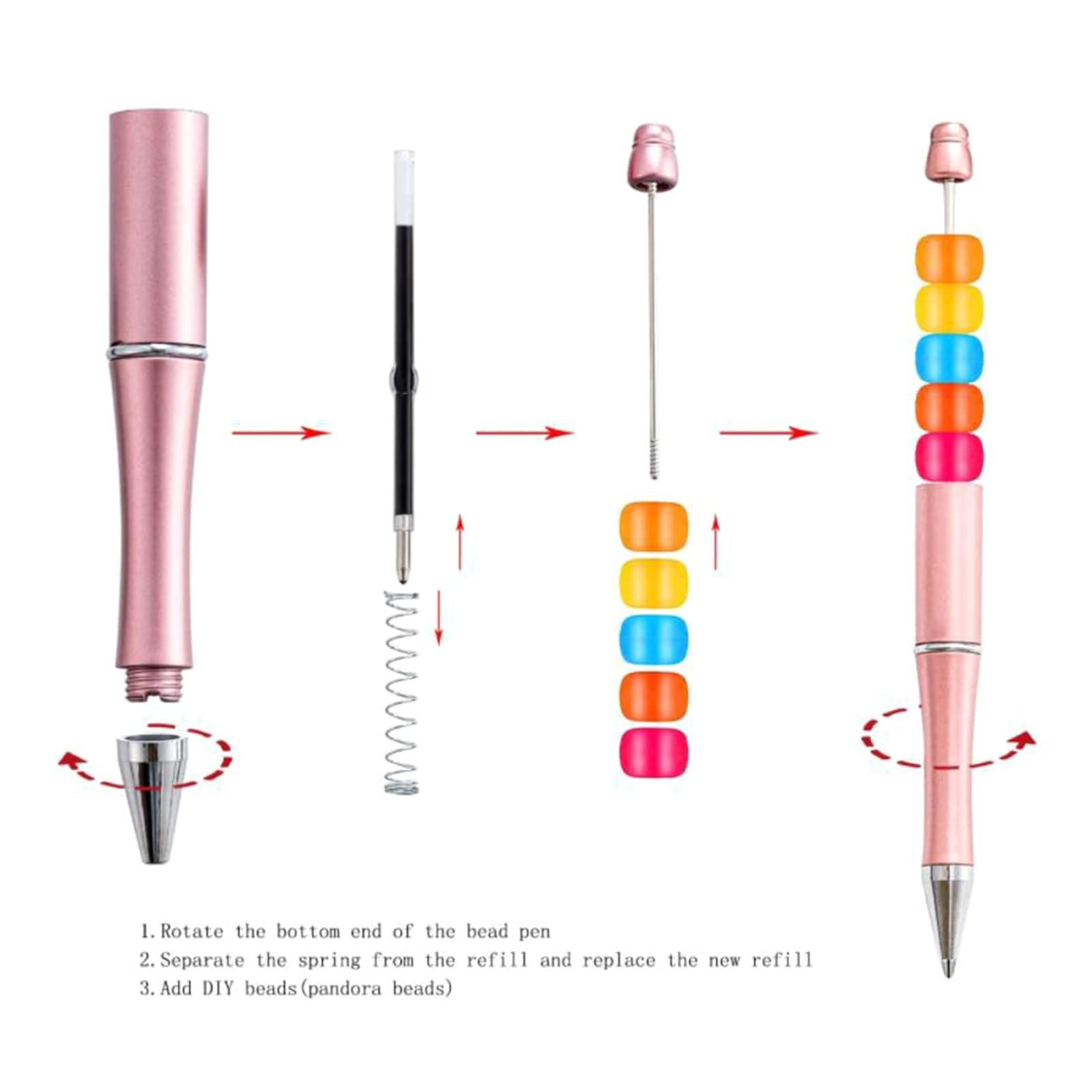 5Pcs Bead Ballpoint Pens Retractable Ballpoint Pen Funny Decompression Pen Toy Office Writing Supplies Gift for Kid Beadable — view 2