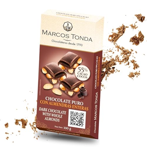 Chocolates Marcos Tonda – Chocolate Puro 55% Gourmet Con Almendras Enteras | Chocolate Con Almendras 100g | Chocolate Gourmet | Desde 1793
