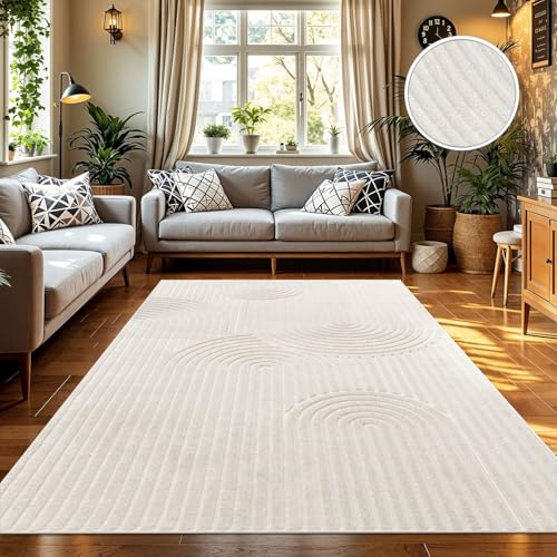 Tapis d'intérieur résistant intempéries crème géométrique pour balcon - 4