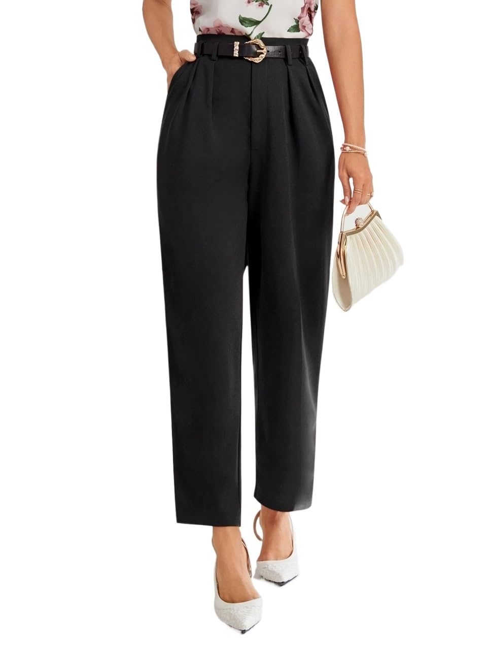 Womens Fall Casual Solid Color Pleated Suit Pants Trousers